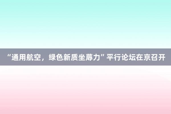 “通用航空，绿色新质坐蓐力”平行论坛在京召开